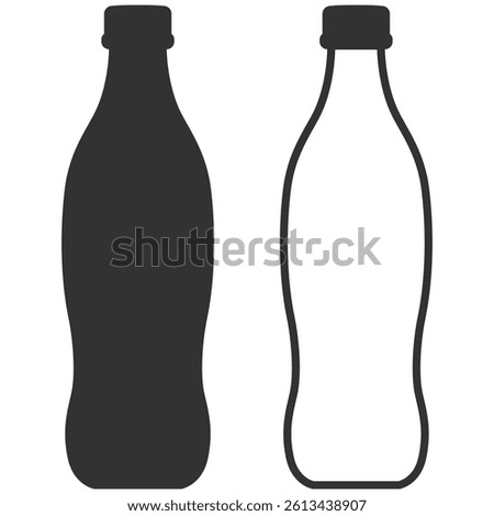 Plastic bottle black icon isolated on transporent. Water bottle flat line style. Pet bottle plastic