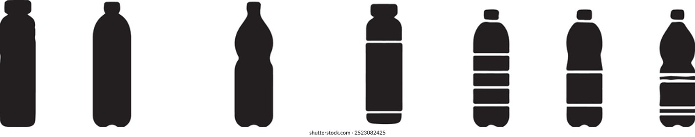 Conjunto de ilustración de diseño de Vector de icono blanco y negro de botella de plástico