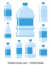 Plastic bottle in blue color illustration set