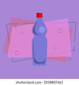 Plastic bottle. Blue container for liquid with red screw cap. Vector illustration can be used for topics like bottled water, detergent, waste sorting, rubbish, ecology