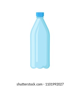 Plastic bottle with blue lid for drinking water. Transparent container for liquids. Flat vector element for banner, poster or flyer