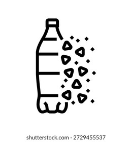 Botella de plástico rompiendo en microplásticos Vector de icono de línea. botella de plástico rompiendo en microplásticos signo. contorno aislado símbolo negro ilustración
