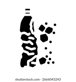 Botella de plástico rompiendo microplásticos Glifo icono Vector. botella de plástico rompiendo microplásticos signo. ilustración de símbolo aislado