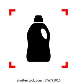 Plastic bottle for cleaning. Black icon in focus corners on white background. Isolated.