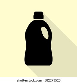 Plastic bottle for cleaning. Black icon with flat style shadow path on cream background.