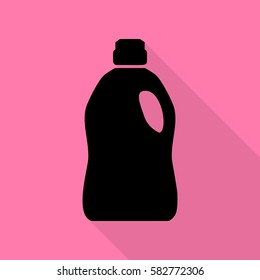 Plastic bottle for cleaning. Black icon with flat style shadow path on pink background.