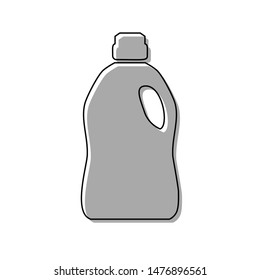 Plastic bottle for cleaning. Black line icon with gray shifted flat filled icon on white background. Illustration.