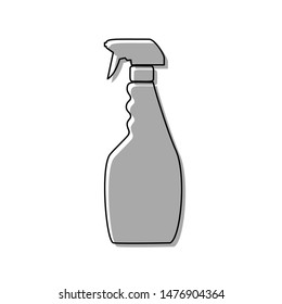 Plastic bottle for cleaning. Black line icon with gray shifted flat filled icon on white background. Illustration.