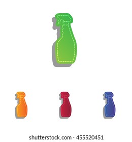 Plastic bottle for cleaning. Colorfull applique icons set.