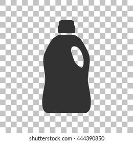 Plastic bottle for cleaning. Dark gray icon on transparent background.