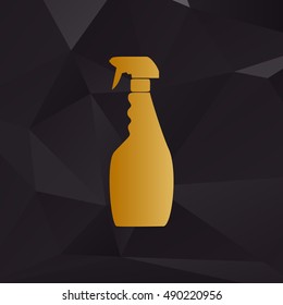 Plastic bottle for cleaning. Golden style on background with polygons.