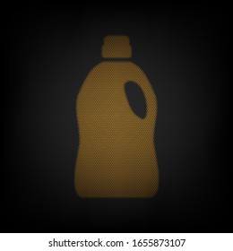 Botella de plástico para la limpieza. Icono de la rejilla de una pequeña bombilla naranja en la oscuridad. Ilustración.