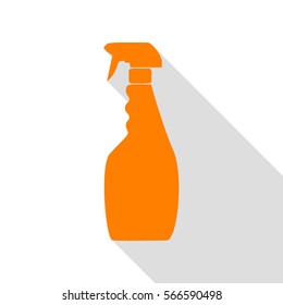 Plastic bottle for cleaning. Orange icon with flat style shadow path.
