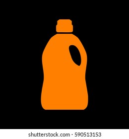 Plastic bottle for cleaning. Orange icon on black background.