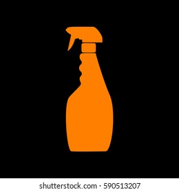 Plastic bottle for cleaning. Orange icon on black background.