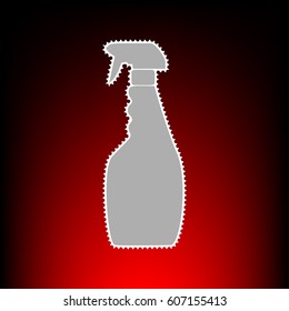 Plastic bottle for cleaning. Postage stam or old photo style on red-black gradient background.