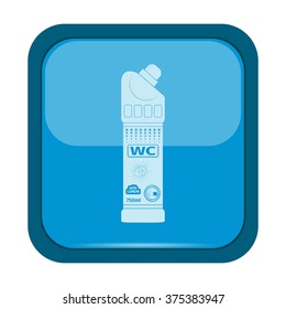 Plastic bottle of cleaning product icon on a blue button, vector illustration