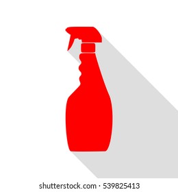 Plastic bottle for cleaning. Red icon with flat style shadow path.