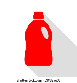 Plastic bottle for cleaning. Red icon with flat style shadow path.
