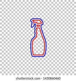Plastic bottle for cleaning. Red, white and contour icon at transparent background. Illustration.