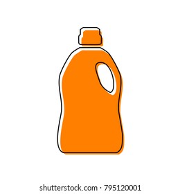 Plastic bottle for cleaning. Vector. Black line icon with shifted flat orange filled icon on white background. Isolated.