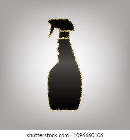 Plastic bottle for cleaning. Vector. Blackish icon with golden stars at grayish background.