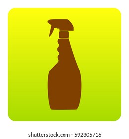 Plastic bottle for cleaning. Vector. Brown icon at green-yellow gradient square with rounded corners on white background. Isolated.