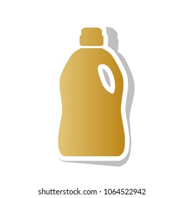 Plastic bottle for cleaning. Vector. Golden gradient icon with white contour and rotated gray shadow at white background.