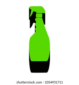 Plastic bottle for cleaning. Vector. Green 3d icon with black side on white background. Isolated.