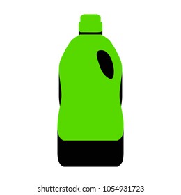 Plastic bottle for cleaning. Vector. Green 3d icon with black side on white background. Isolated.