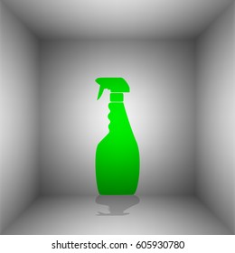 Plastic bottle for cleaning. Vector. Green icon with shadow in the room.