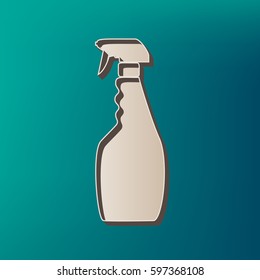 Plastic bottle for cleaning. Vector. Icon printed at 3d on sea color background.