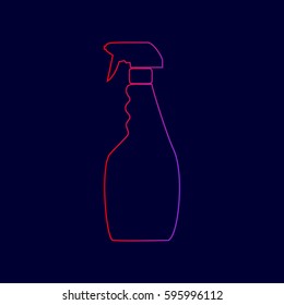 Plastic bottle for cleaning. Vector. Line icon with gradient from red to violet colors on dark blue background.