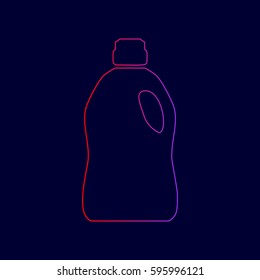 Plastic bottle for cleaning. Vector. Line icon with gradient from red to violet colors on dark blue background.