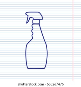 Plastic bottle for cleaning. Vector. Navy line icon on notebook paper as background with red line for field.