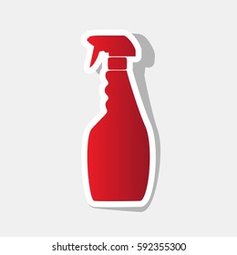 Plastic bottle for cleaning. Vector. New year reddish icon with outside stroke and gray shadow on light gray background.