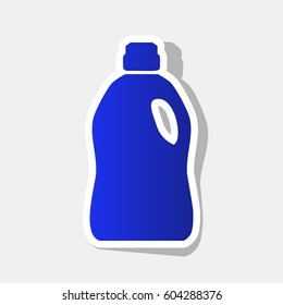 Plastic bottle for cleaning. Vector. New year bluish icon with outside stroke and gray shadow on light gray background.