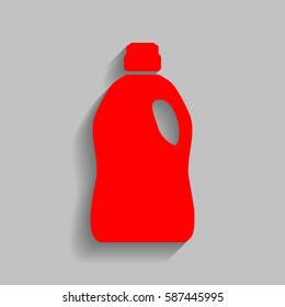 Plastic bottle for cleaning. Vector. Red icon with soft shadow on gray background.