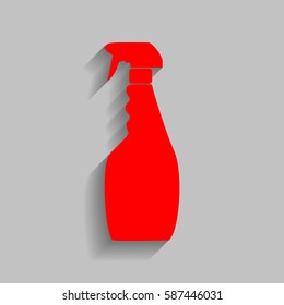 Plastic bottle for cleaning. Vector. Red icon with soft shadow on gray background.