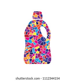Plastic bottle for cleaning. Vector. Stained glass icon on white background. Colorful polygons. Isolated.