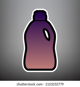 Plastic bottle for cleaning. Vector. Violet gradient icon with black and white linear edges at gray background.