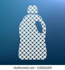 Plastic bottle for cleaning. Vector. White textured icon at lapis lazuli gradient background.