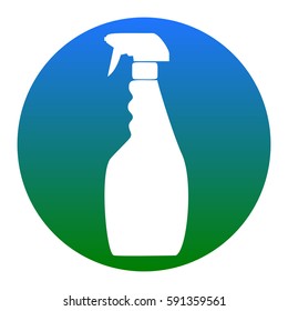 Plastic bottle for cleaning. Vector. White icon in bluish circle on white background. Isolated.