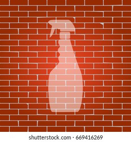 Plastic bottle for cleaning. Vector. Whitish icon on brick wall as background.