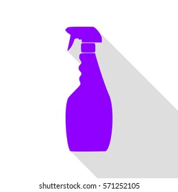 Plastic bottle for cleaning. Violet icon with flat style shadow path.
