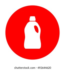 Plastic bottle for cleaning. White icon on red circle.