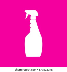 Plastic bottle for cleaning. White icon at magenta background.