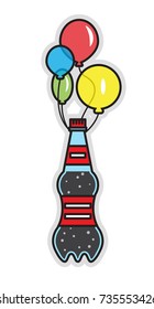 plastic bottle with cola and balloons, up, light soda, low-calorie effervescent drink,funny colorful balloons,Vector image, flat design