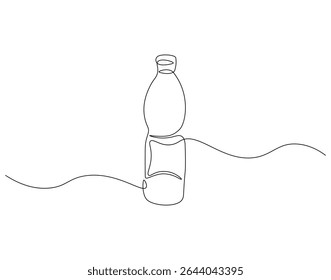 Linha contínua do frasco de plástico. Desenho contínuo de uma linha de garrafa de plástico. Conceito de embalagem de água. Desenho de linha única