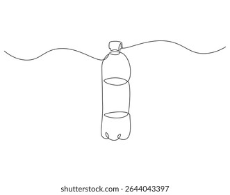 Linha contínua do frasco de plástico. Desenho contínuo de uma linha de garrafa de plástico. Conceito de embalagem de água. Desenho de linha única